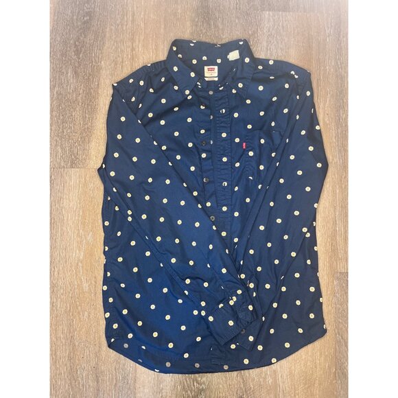 Levis Mens Navy Blue Long Sleeve Button-Up Shirt With Yellow Floral Print Size M - Picture 3 of 8
